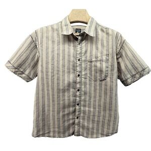 Kuhl Shirt Mens XL Short Sleeve Button Blue Grey Striped Metal Buttons Outdoor